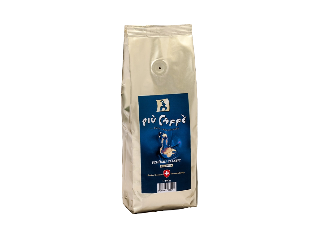 più caffè Schümli Classic gemahlen für Filterkaffee.